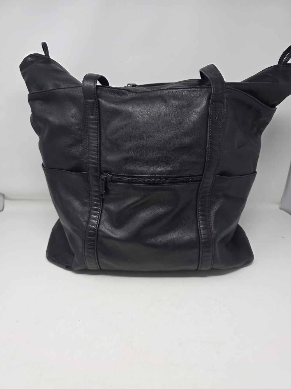 Tumi Vintage Black Genuine Leather Travel Tote Weekender Bag Carry On 916D3